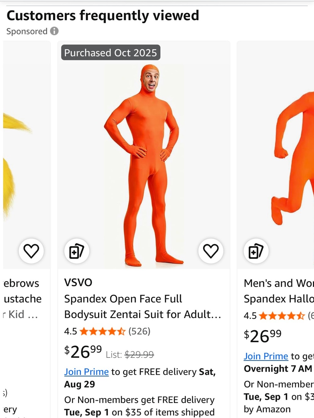 Adult unisex Orange Spandex Full Bodysuit